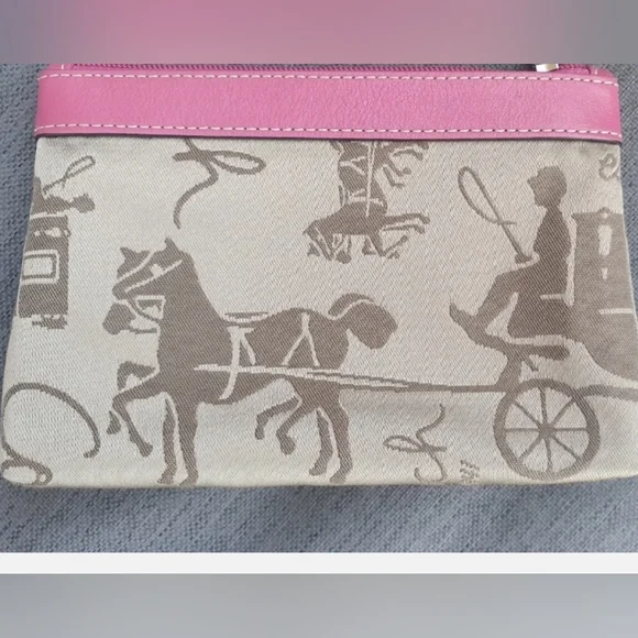 Coach Wristlet Pink Leather Beige Embroidered Horse Purse Wallet Bag - Picture 4 of 5